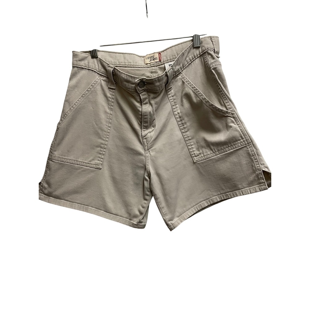 Levis Jeans Womens Khaki Utility Carpenter Shorts Size 12 Tan Patch Pockets